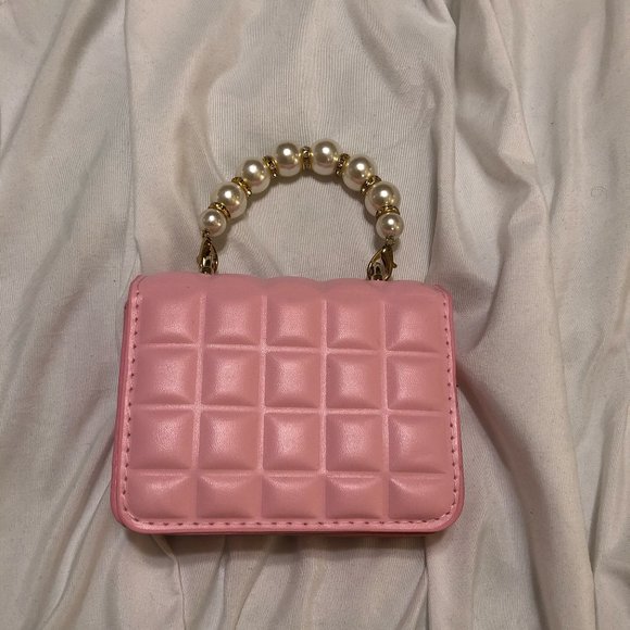 Pink Faux Leather Mini Bag with Pearl Handle - Picture 2 of 6